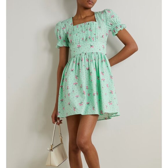BATSHEVA Popham Pintucked Floral-Print Cotton-Poplin Mini Dress - Picture 1 of 11